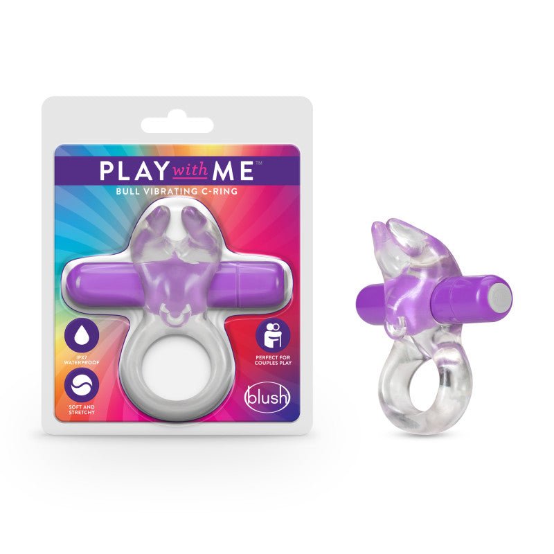 Play With Me Bull Vibrating C-Ring - Clear/ Vibrating Cock Ring - Pleasure Den