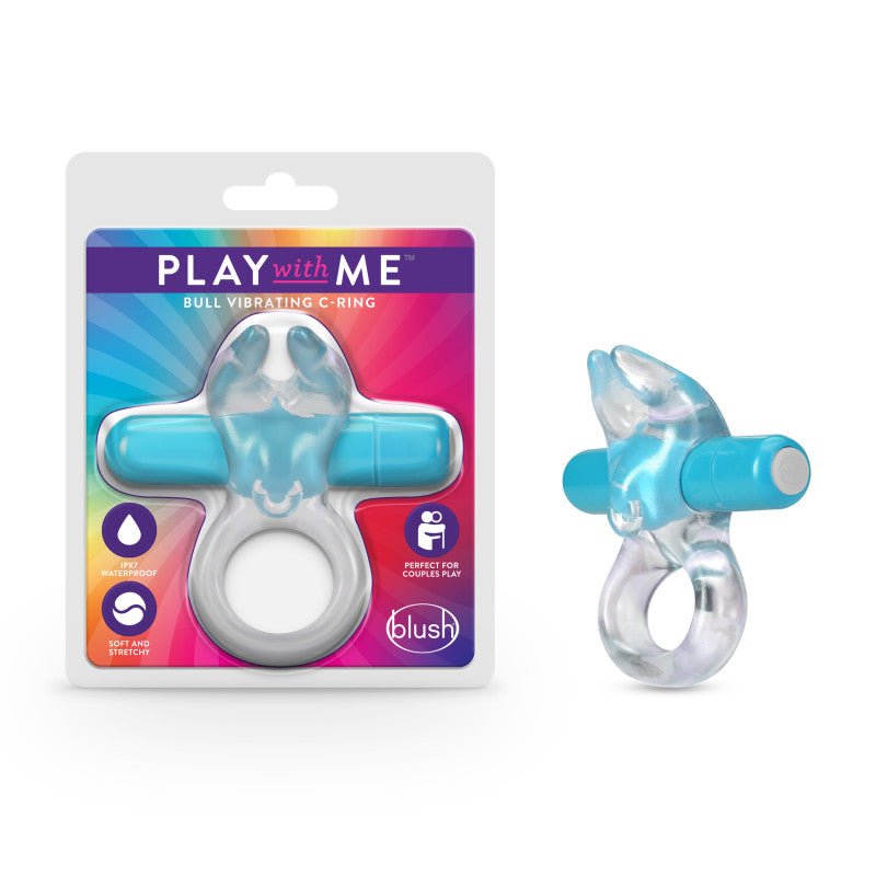 Play With Me Bull Vibrating C-Ring - Clear/ Vibrating Cock Ring - Pleasure Den