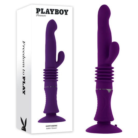 Playboy Pleasure HOPPY ENDING - 29.2 cm USB Rechargeable Thrusting Rabbit Vibrator - Pleasure Den