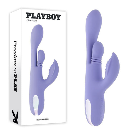Playboy Pleasure NUBBIN RUBBIN - 24.1 cm USB Rechargeable Thrusting Rabbit Vibrator - Pleasure Den