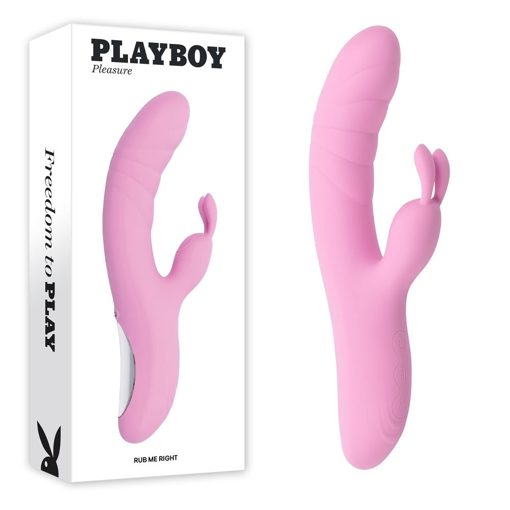 Playboy Pleasure RUB ME RIGHT - 23.2 cm USB Rechargeable Thrusting Rabbit Vibrator - Pleasure Den