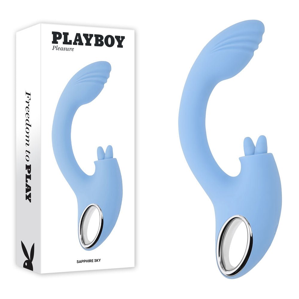 Playboy Pleasure SAPPHIRE SKY - 21.6 cm USB Rechargeable Vibrator with Double Tongue Stimulator - Pleasure Den