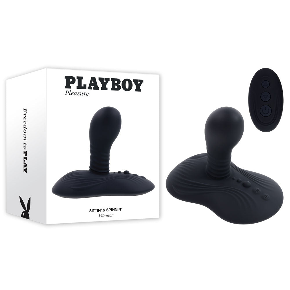 Playboy Pleasure SITTIN & SPINNIN - USB Rechargeable Spinning Vibrator & Grinder Pad with Remote - Pleasure Den