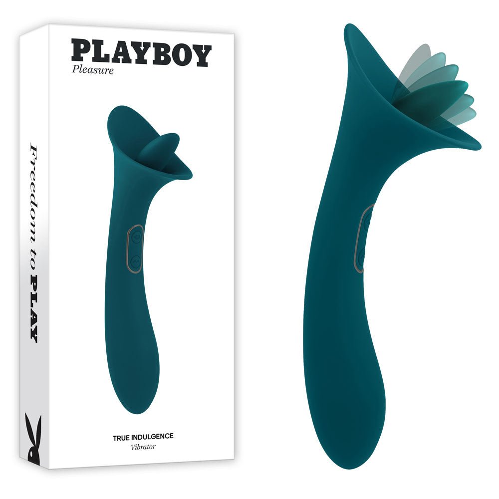 Playboy Pleasure TRUE INDULGENCE - Teal 21.3 cm USB Rechargeable Vibrator with Flicking Tip - Pleasure Den