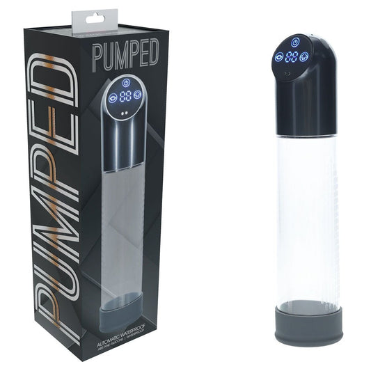 PUMPED Automatic Waterproof Pump - Gun Metal - Gunmetal/Clear USB Rechargeable Automatic Penis Pump - Pleasure Den