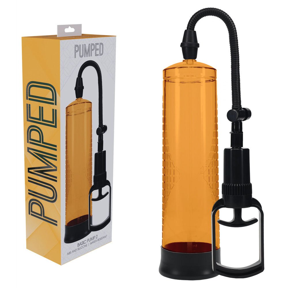 PUMPED Basic Pump 2 - Orange - Orange Penis Pump - Pleasure Den