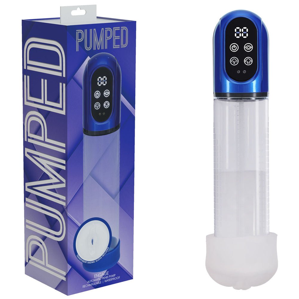 PUMPED Engage Automatic Penis Pump - Metallic USB Rechargeable Auto Penis Pump - Pleasure Den
