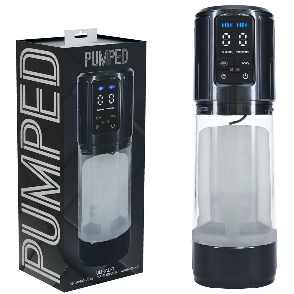 PUMPED UltraLift Automatic Masturbator - Gunmetal Grey/Clear USB Rechargeable Auto Masturbator - Pleasure Den