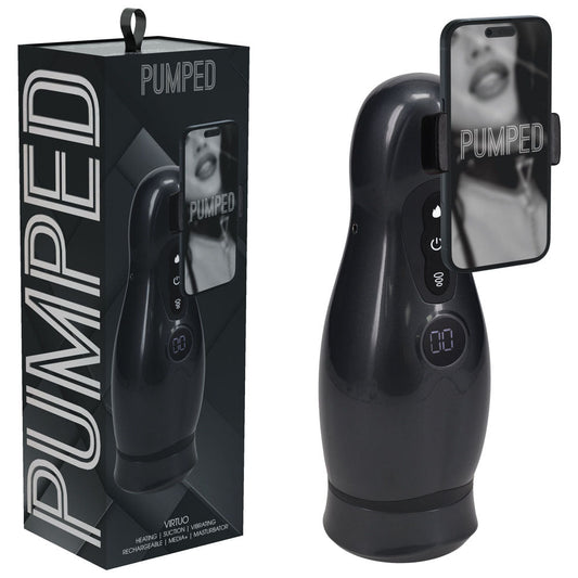 PUMPED Virtuo - Gunmetal - Gunmetal Grey/Clear USB Rechargeable Sucking And Vibrating Auto Masturbator - Pleasure Den