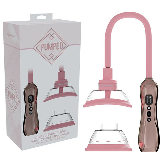 PUMPED Vulva & Breast Pump with Tongue Stimulator - USB Rechargeable Ladies Pump Set - Pleasure Den