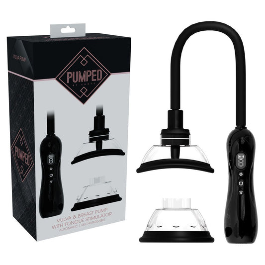 PUMPED Vulva & Breast Pump with Tongue Stimulator - USB Rechargeable Ladies Pump Set - Pleasure Den