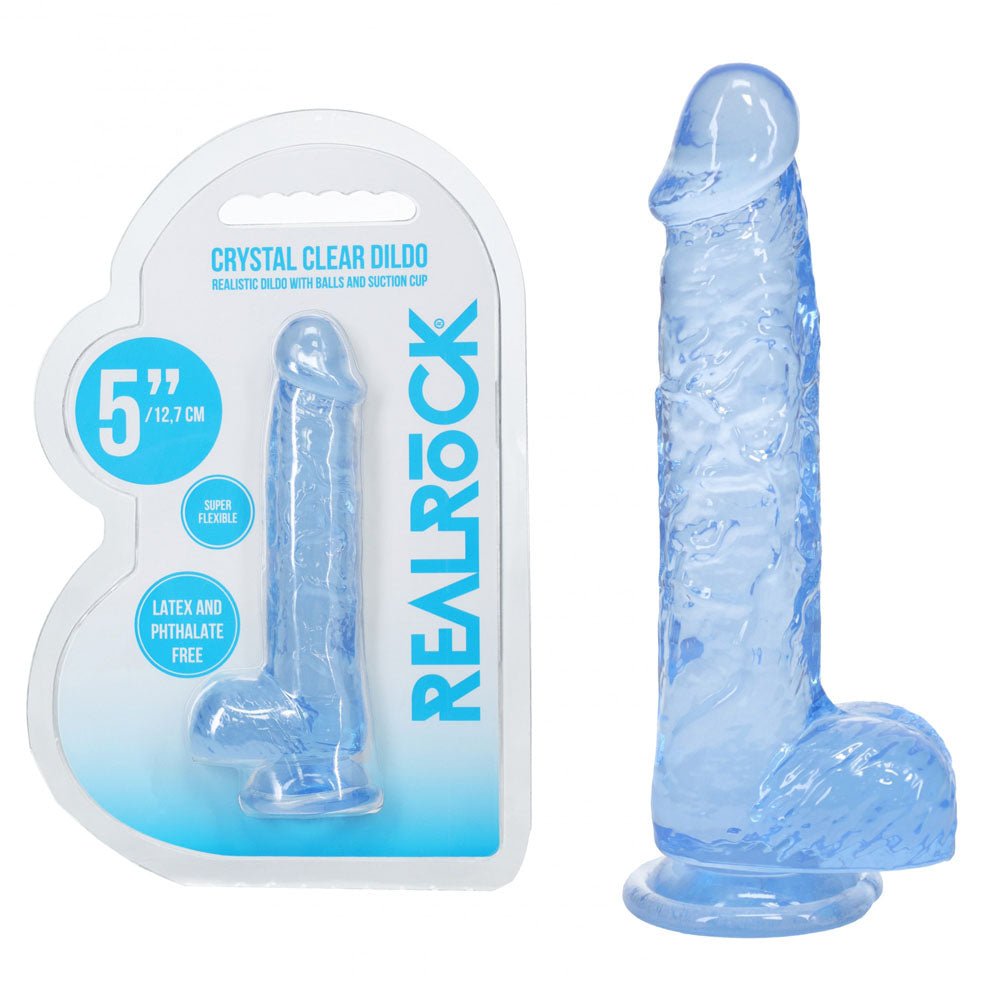 REALROCK 5'' Crystal Clear Dildo with Balls - Clear 14.7 cm Dong - Pleasure Den