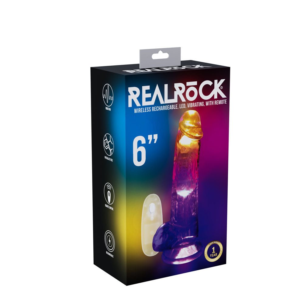 REALROCK 6'' with Balls - Clear with LED 16.2 cm USB Rechargeable Vibrating Dong with Remote - Pleasure Den