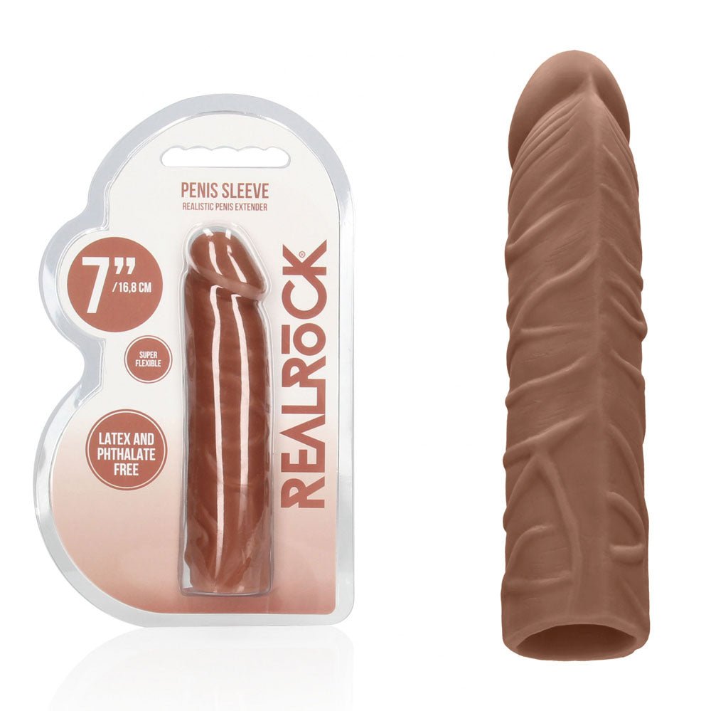 REALROCK 7'' Penis Extender - Tan - Tan 17.8 cm Penis Extension Sleeve - Pleasure Den