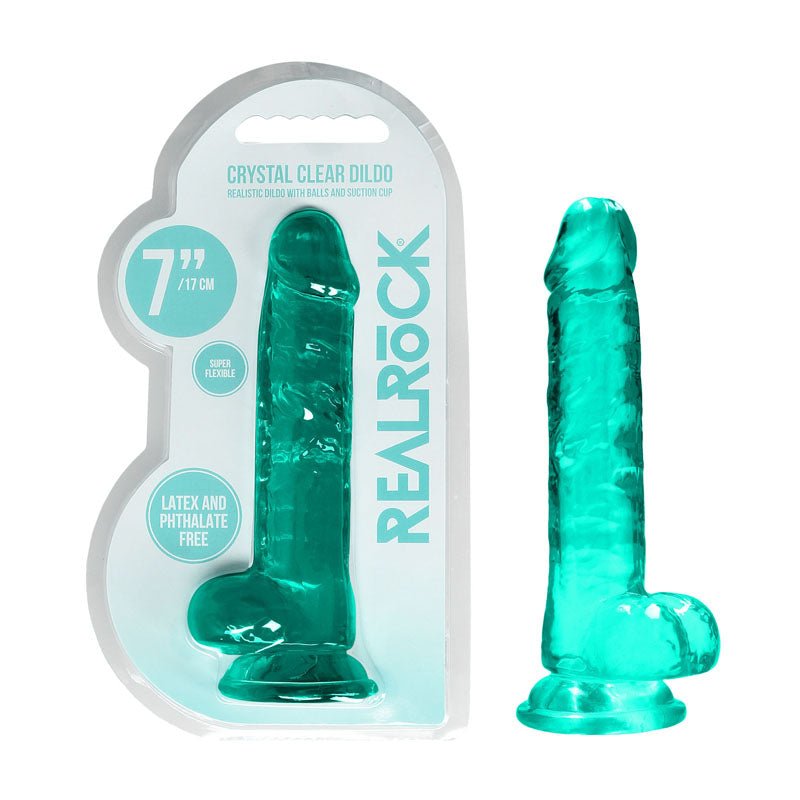 REALROCK 7'' Realistic Dildo With Balls - Turquoise 17.8 cm Dong - Pleasure Den