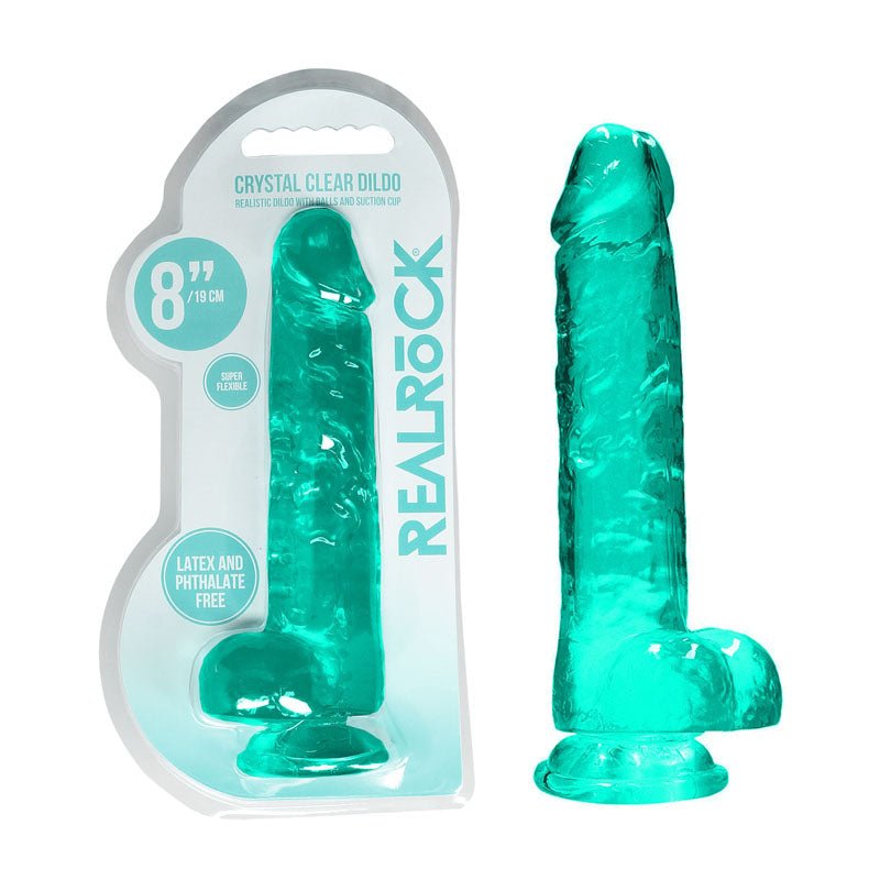 REALROCK 8'' Realistic Dildo With Balls - Turquoise 20.3 cm Dong - Pleasure Den
