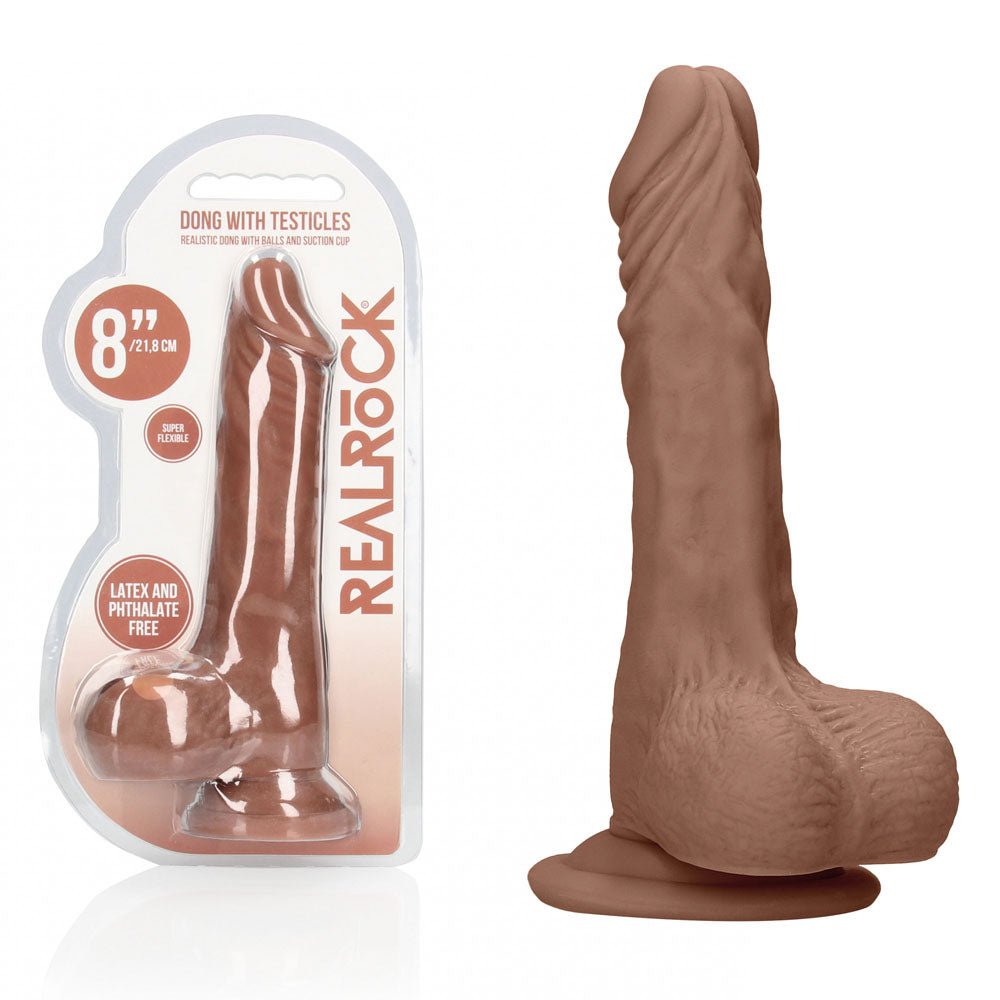 REALROCK 8'' Realistic Dong with Balls - Tan - Tan 20.3 cm Dong - Pleasure Den