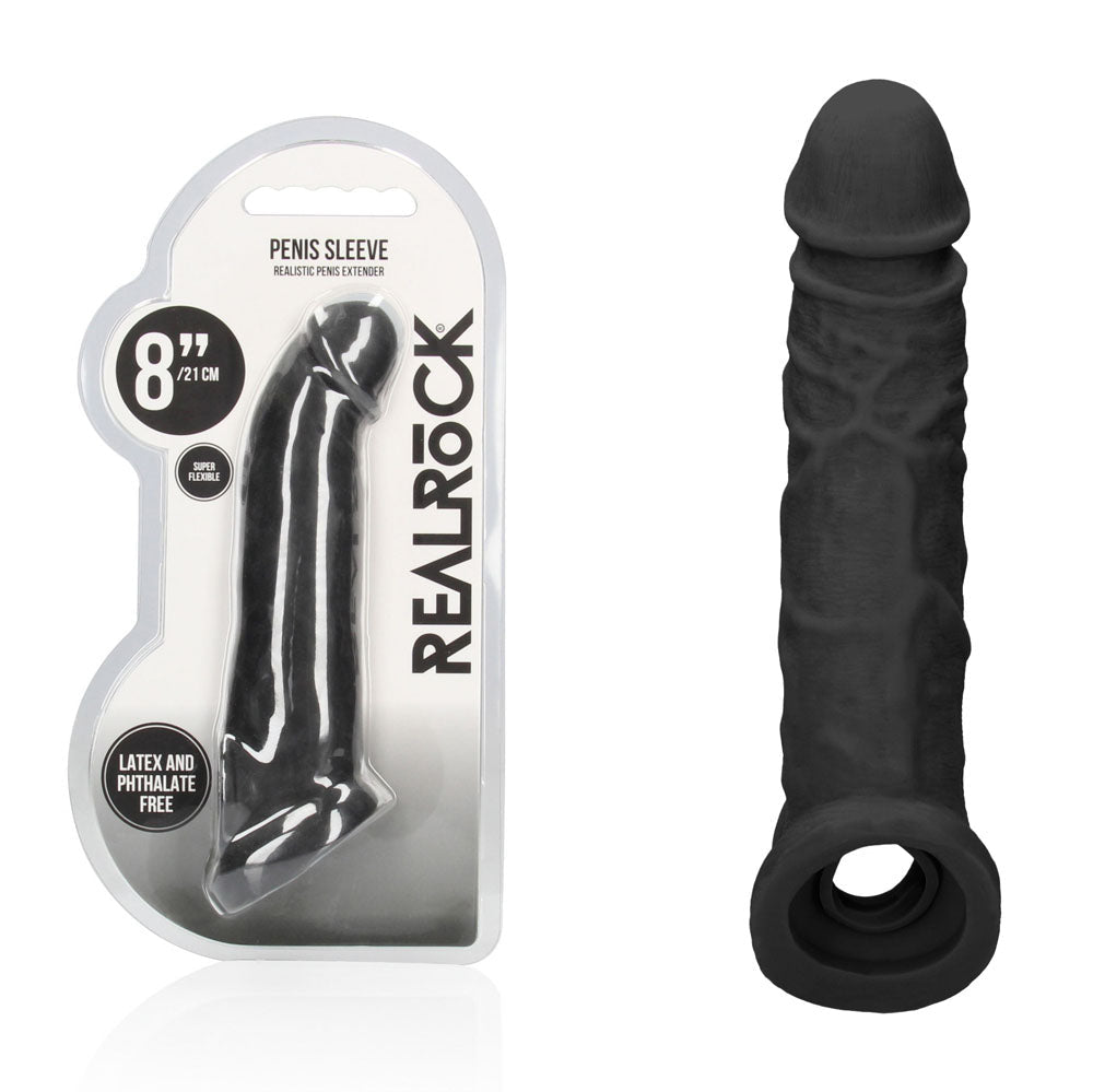 REALROCK 8'' Realistic Penis Extender with Rings - 20.3 cm Penis Extension Sleeve - Pleasure Den