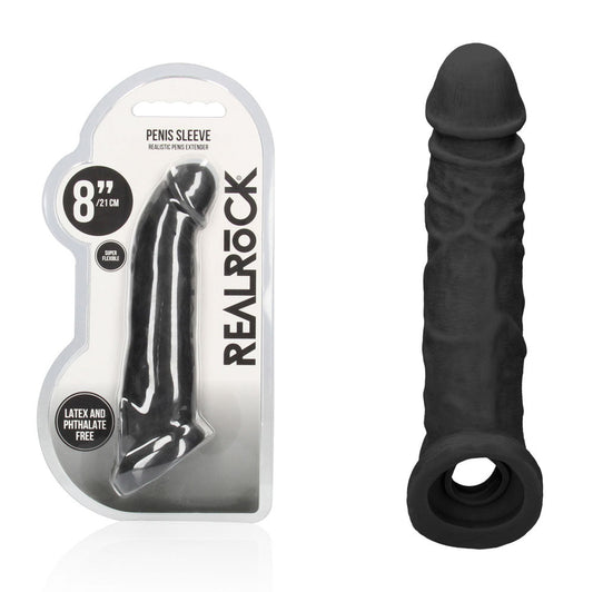 REALROCK 8'' Realistic Penis Extender with Rings - 20.3 cm Penis Extension Sleeve - Pleasure Den