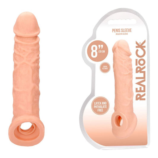 REALROCK 8'' Realistic Penis Extender with Rings - 20.3 cm Penis Extension Sleeve - Pleasure Den