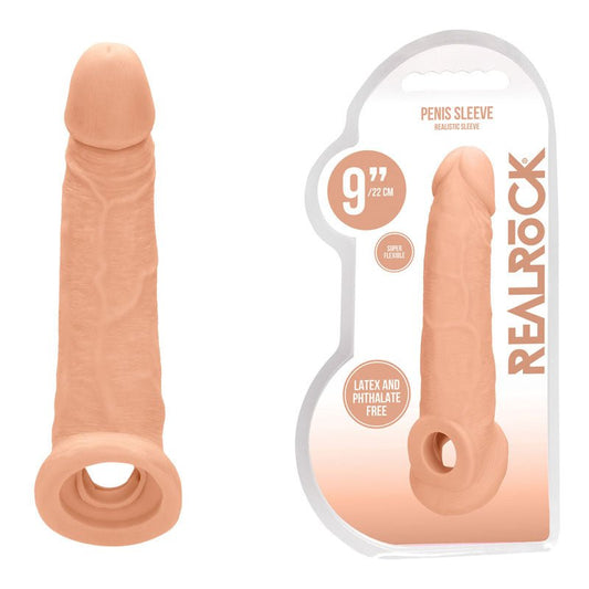 REALROCK 9'' Realistic Penis Extender with Rings - 22.9 cm Penis Extension Sleeve - Pleasure Den