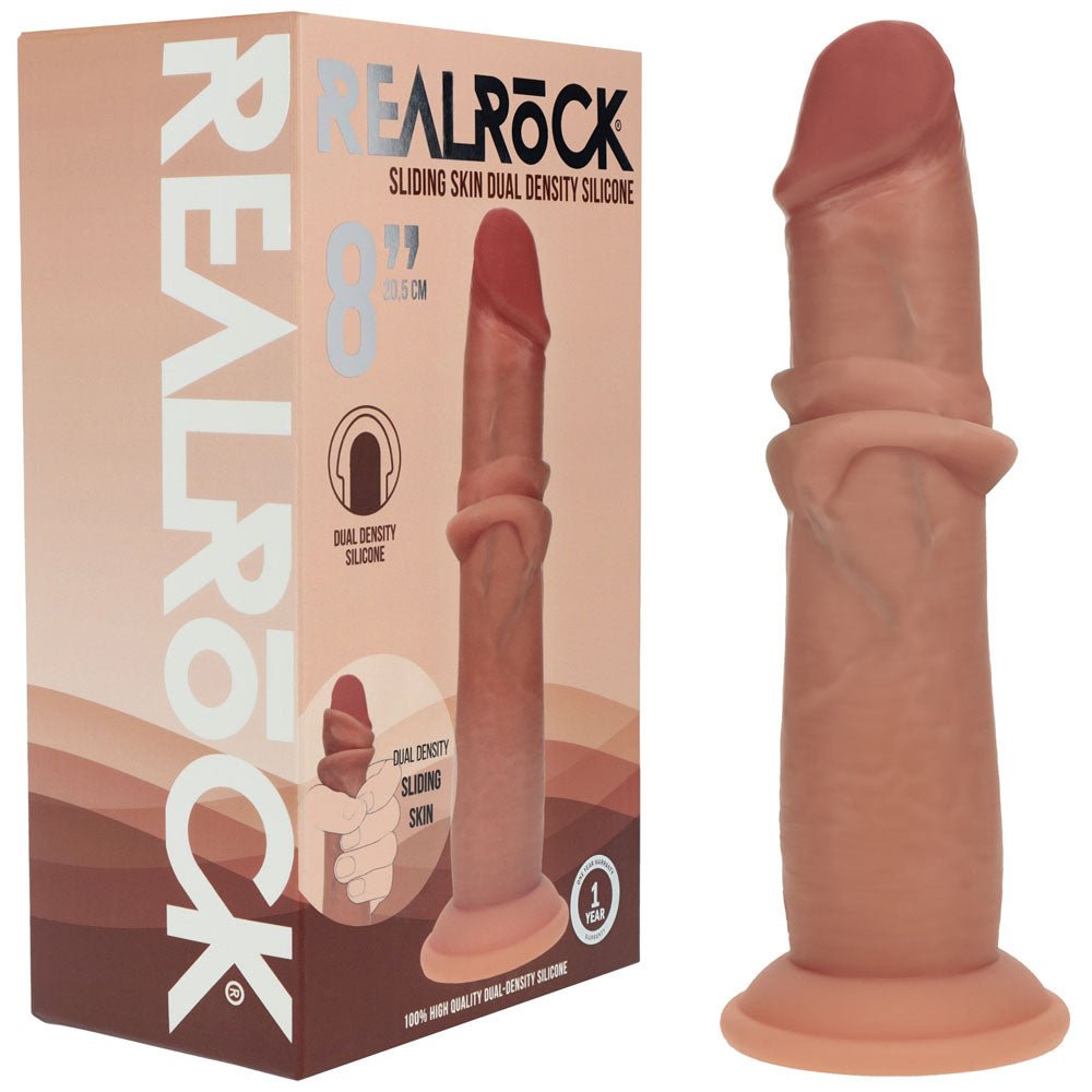 REALROCK Dual Density 8'' Sliding Skin Silicone Dildo - Tan - Tan 20.5 cm Sliding Skin Dildo - Pleasure Den