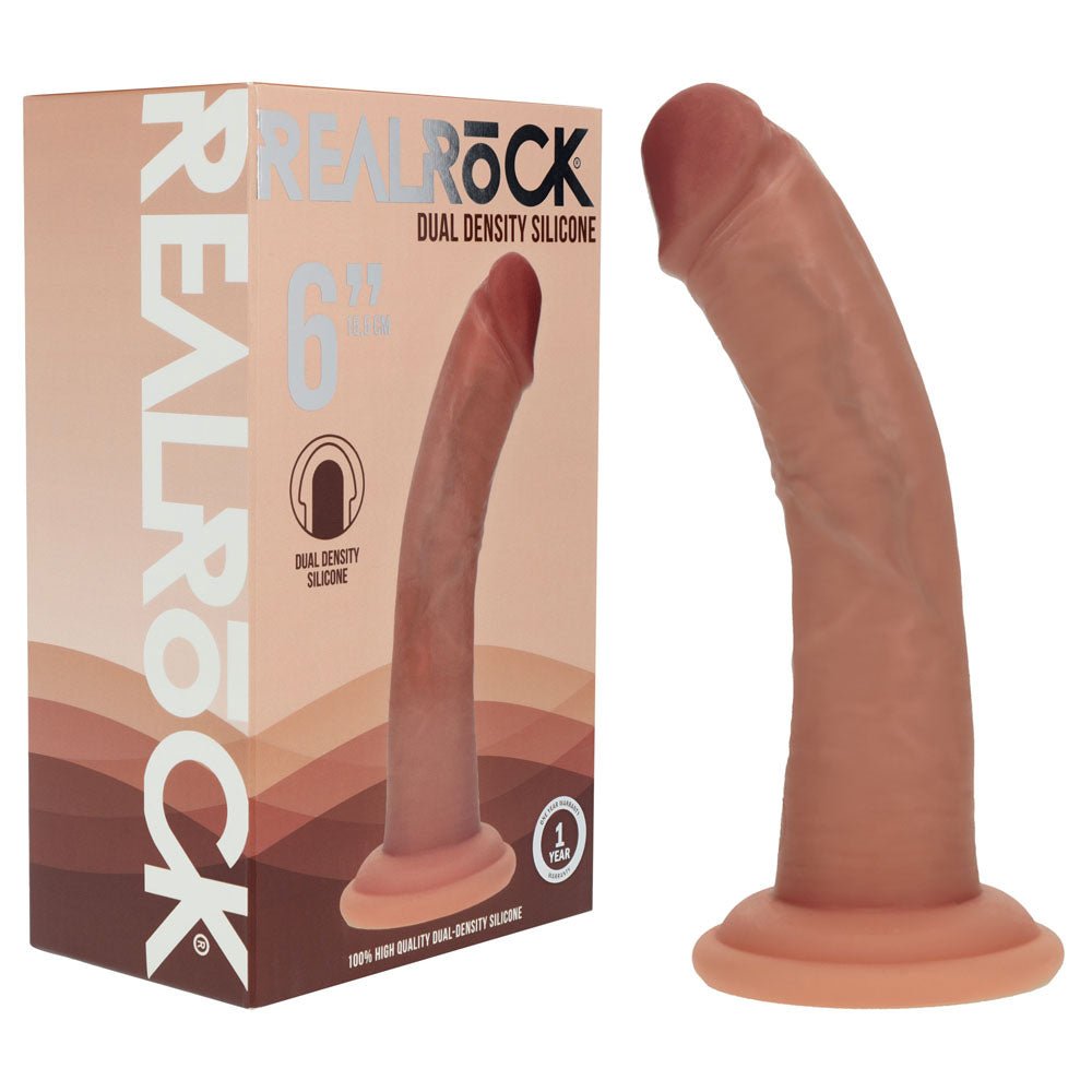 REALROCK Dual Density Silicone 6'' Curved Dildo - Tan - Tan 17 cm Dildo - Pleasure Den