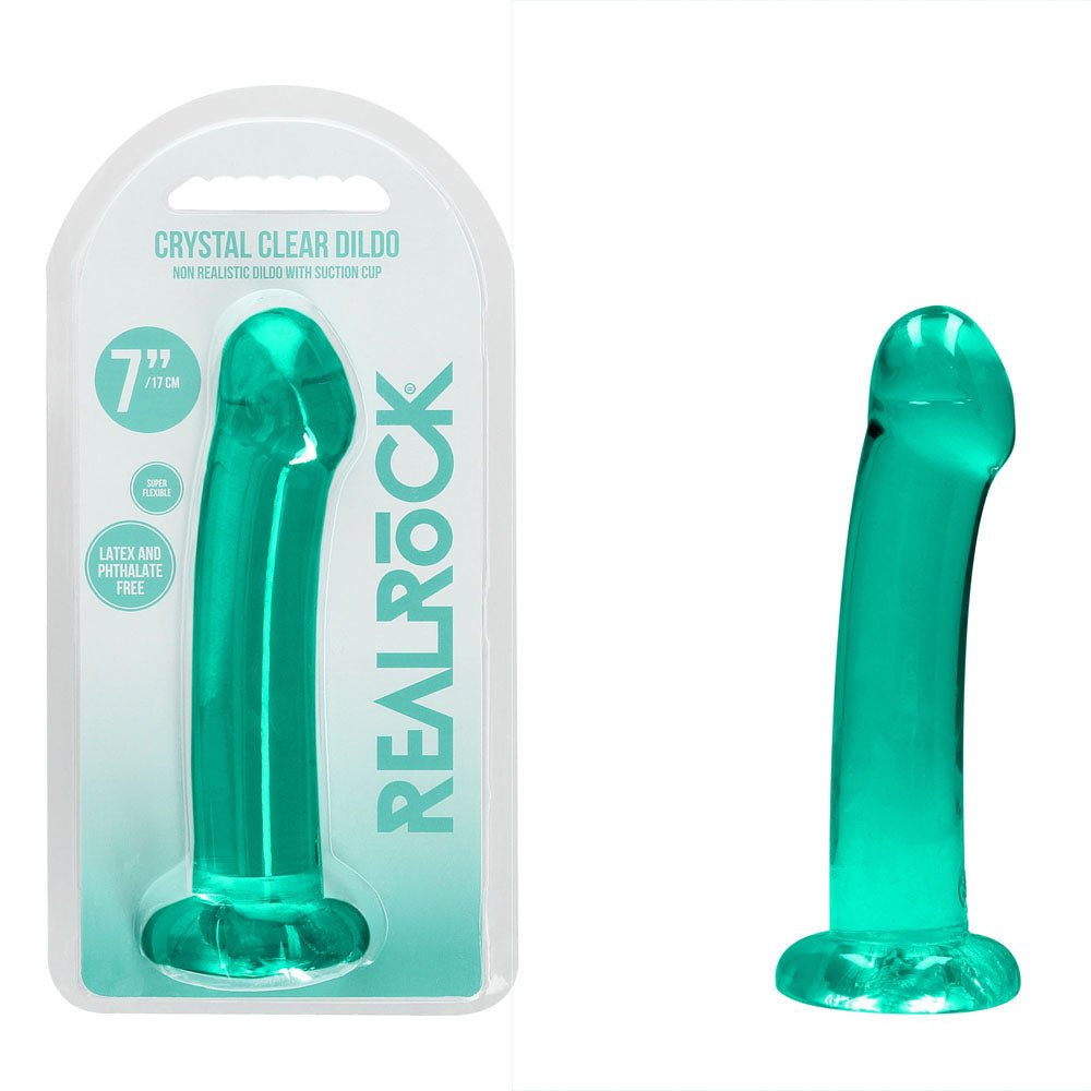 REALROCK Non Realistic Dildo With Suction Cup - 17 cm - Turquoise - Turquoise 17 cm Dong - Pleasure Den