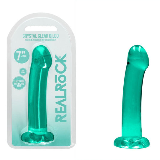 REALROCK Non Realistic Dildo With Suction Cup - 17 cm - Turquoise - Turquoise 17 cm Dong - Pleasure Den