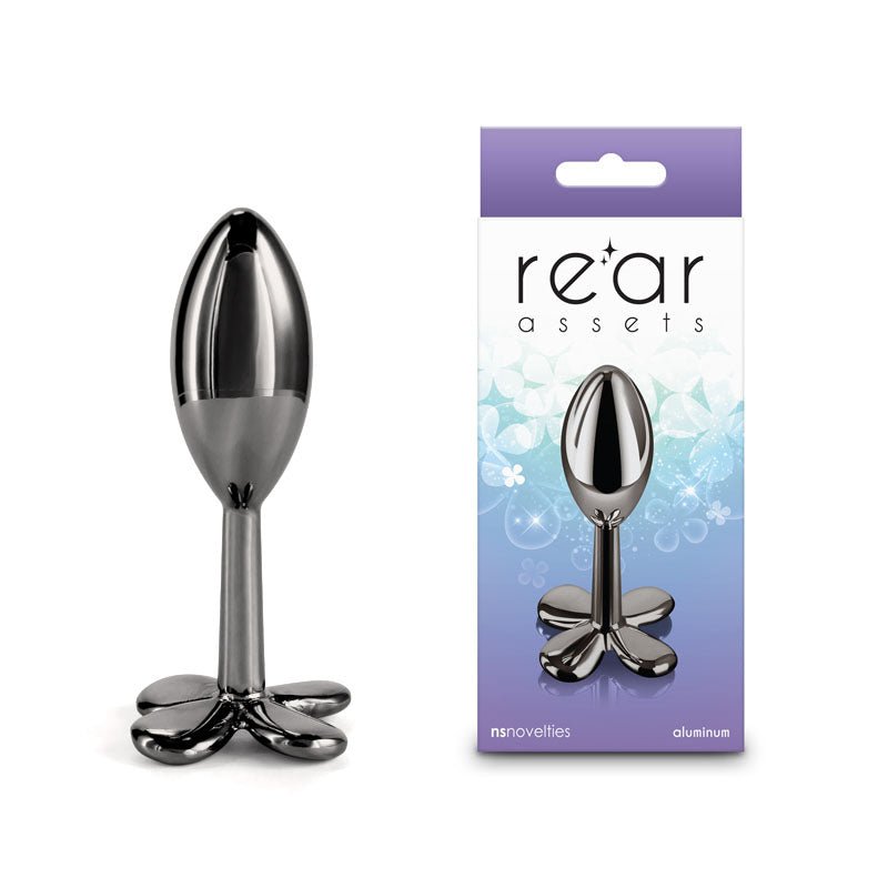 Rear Assets Clover - Gunmetal - Gunmetal 9.2 cm Metallic Butt Plug - Pleasure Den
