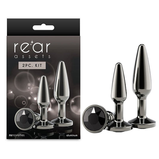 Rear Assets Tapered Trainer Kit - Gunmetal - Gunmetal Grey Metal Butt Plugs - Set of 2 Sizes - Pleasure Den
