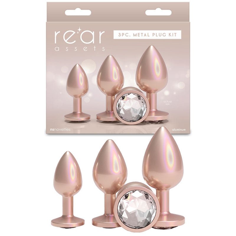 Rear Assets Trainer Kit - Iridescent Champagne Metallic Butt Plugs - Set of 3 Sizes - Pleasure Den