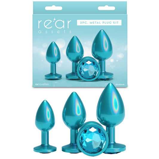 Rear Assets Trainer Kit - Iridescent Teal - Iridescent Teal Metallic Butt Plugs - Set of 3 Sizes - Pleasure Den