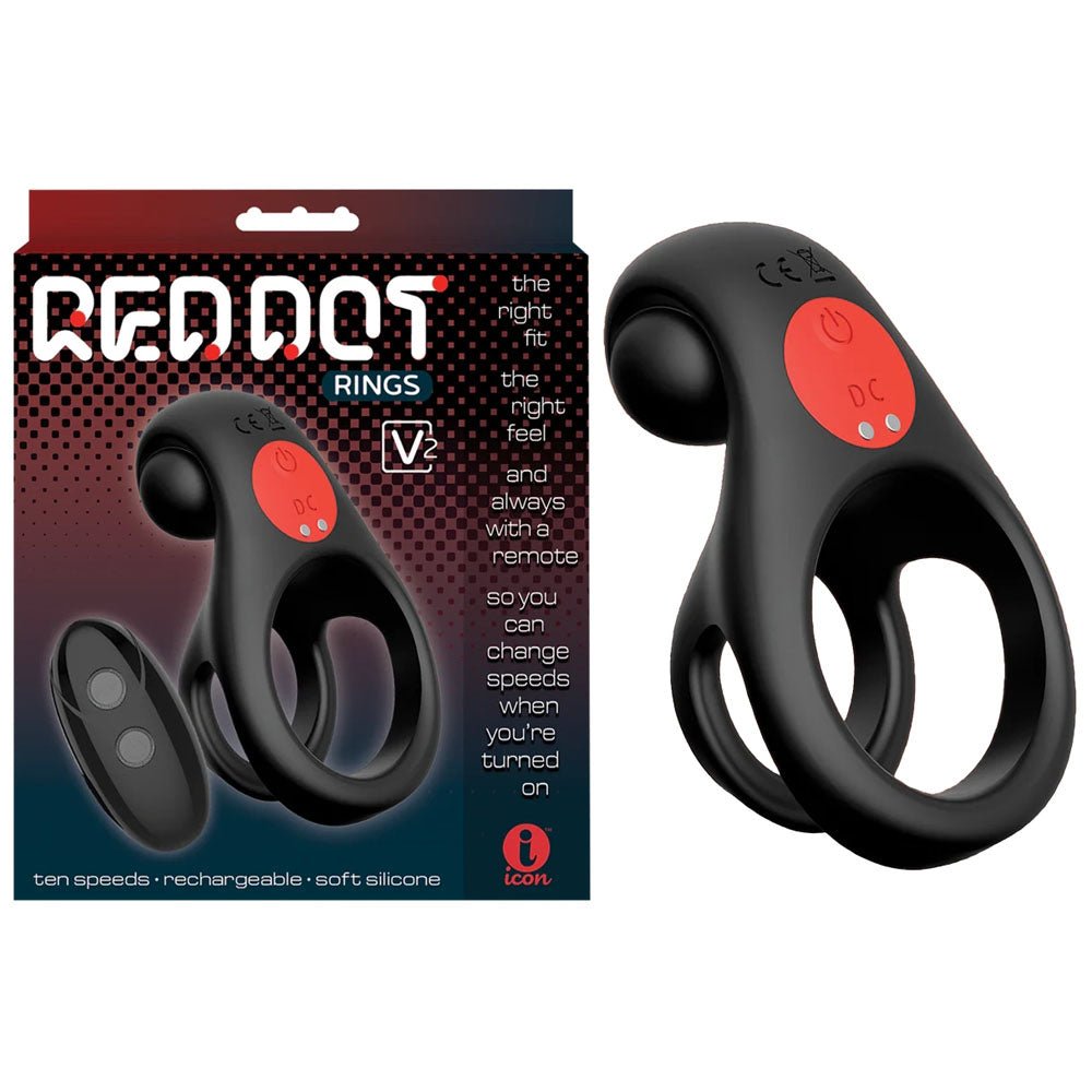 Red Dot Rings - V2 - USB Rechargeable Vibrating Cock & Ball Ring with Remote - Pleasure Den