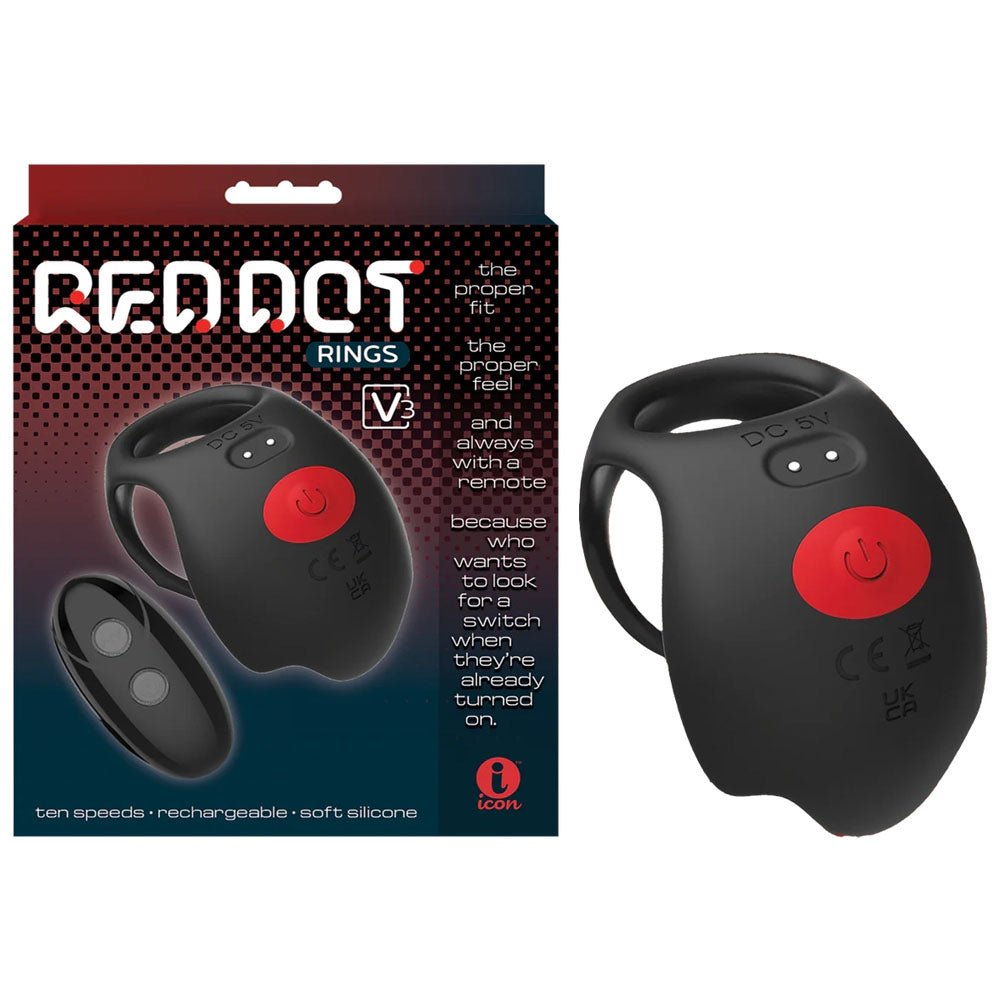 Red Dot Rings - V3 - USB Rechargeable Vibrating Cock & Ball Ring with Remote - Pleasure Den