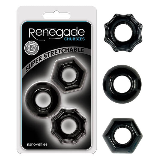 Renegade Chubbies - Black Cock Rings - Set of 3 - Pleasure Den
