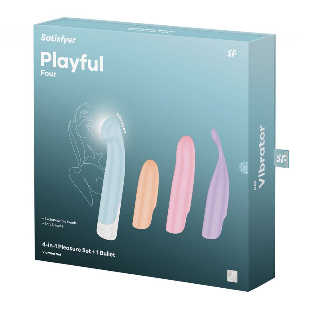 Satisfyer Playful Four - USB Rechargeable Vibrator with 4 Interchangeable - Pleasure Den
