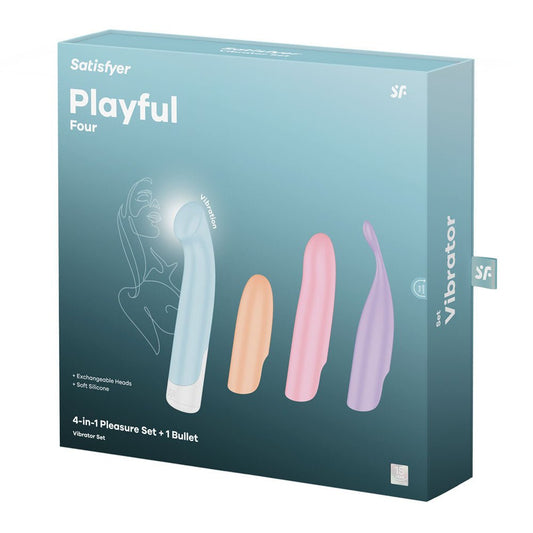 Satisfyer Playful Four - USB Rechargeable Vibrator with 4 Interchangeable - Pleasure Den