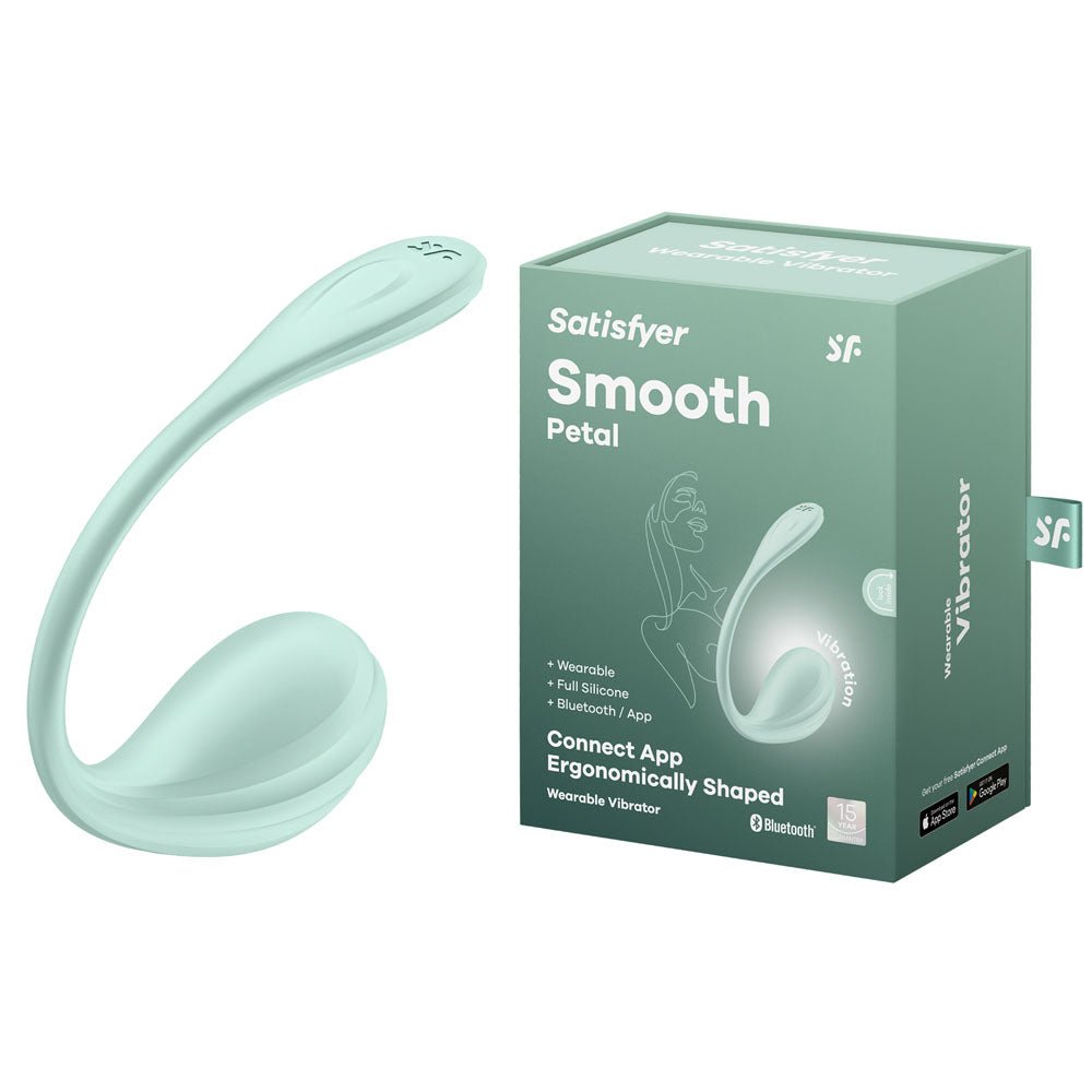 Satisfyer Smooth Petal - Mint - Mint USB Rechargeable Wearable Stimulator with App Control - Pleasure Den