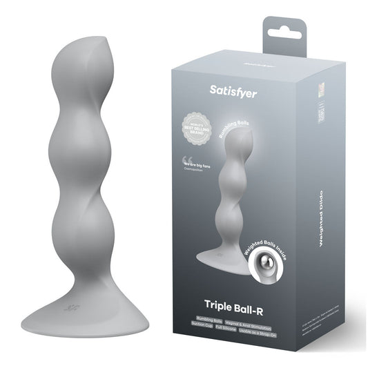Satisfyer Triple Ball-R - Grey - Grey 18 cm Beaded and Weighted Dildo - Pleasure Den
