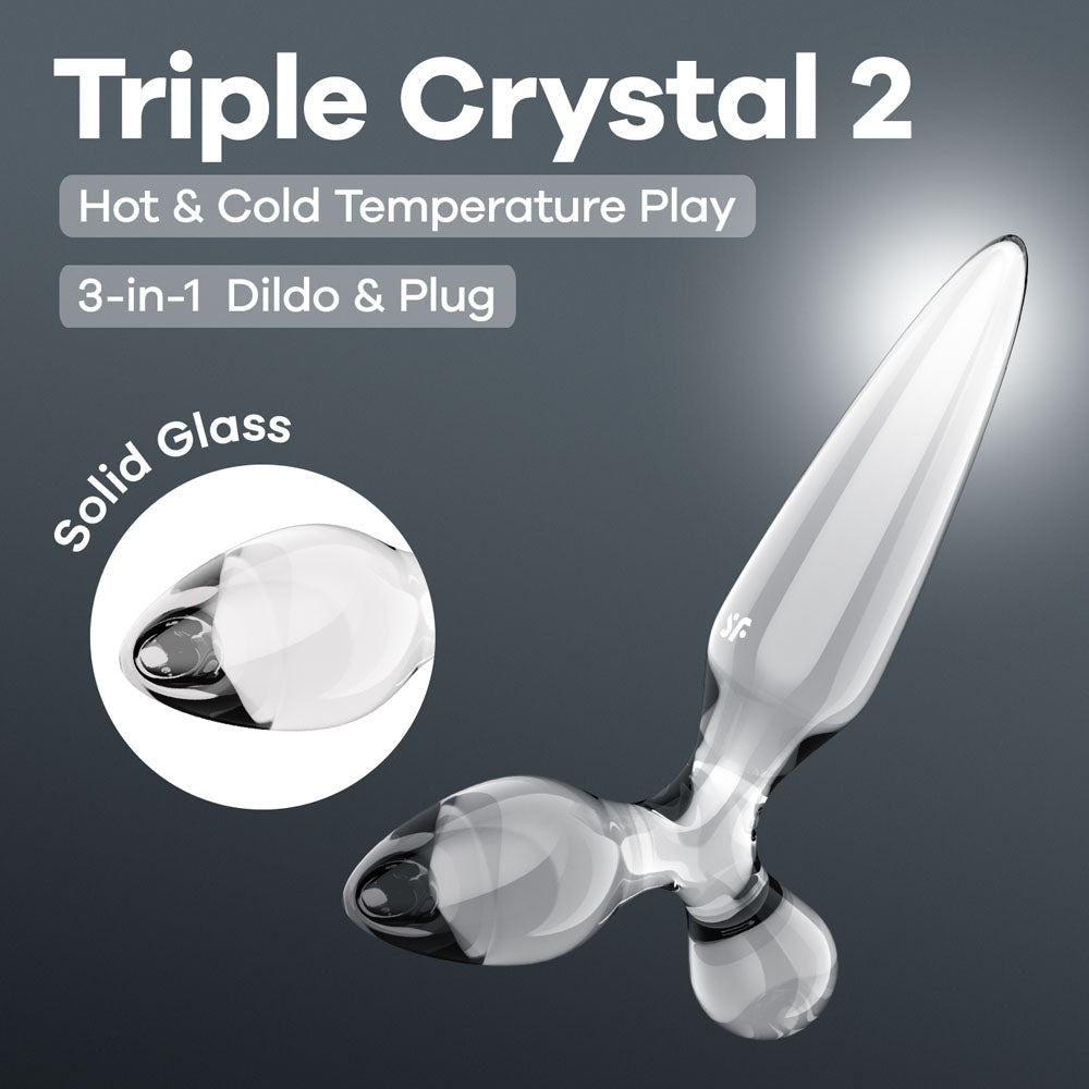 Satisfyer Triple Crystal 2 - Glass 3-in-1 Butt Plug - Pleasure Den