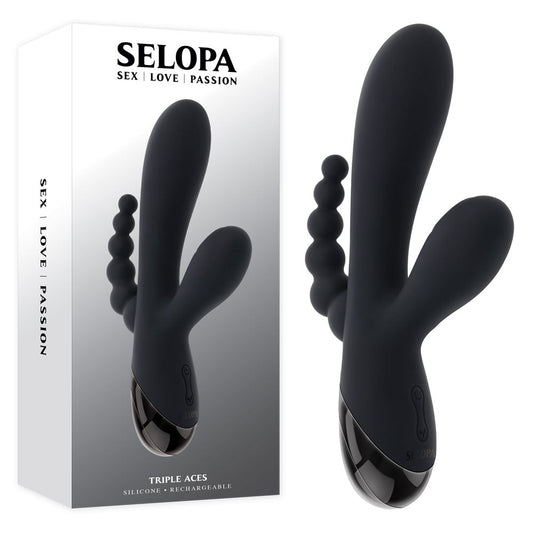 Selopa TRIPLE ACES - 19.7 cm USB Rechargeable Triple Stimulator Vibrator - Pleasure Den