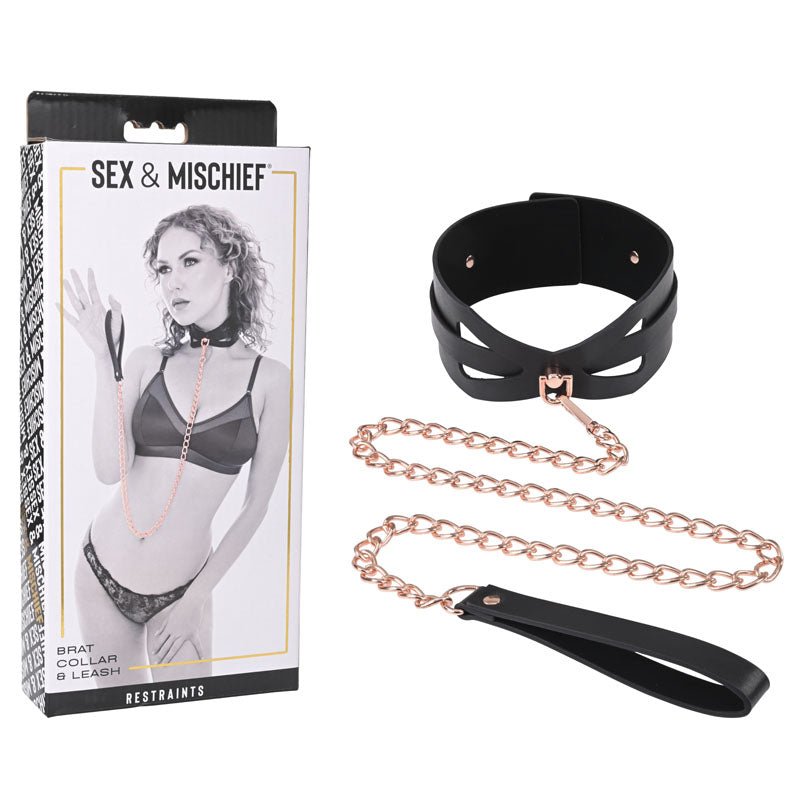 Sex & Mischief Brat Collar & Leash - /Black Restraint - Pleasure Den