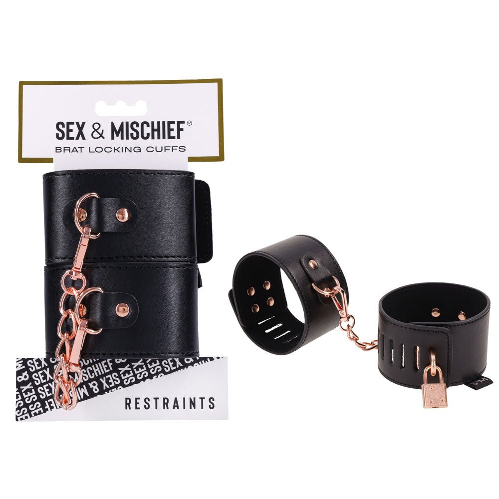 Sex & Mischief Brat Locking Cuffs - /Rose Gold Hand Cuffs - Pleasure Den