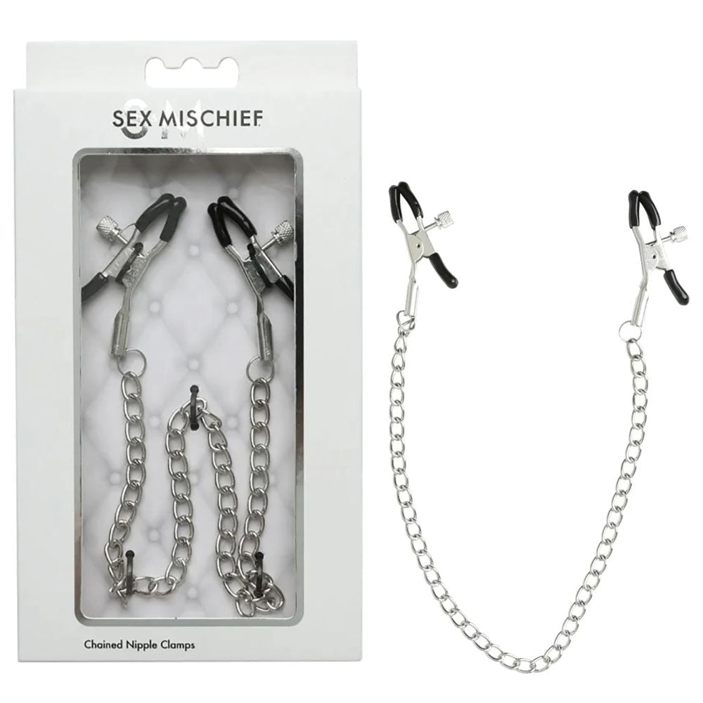 Sex & Mischief Chained Nipple Clamps - Nipple Clamps with 30 cm Chain - Pleasure Den