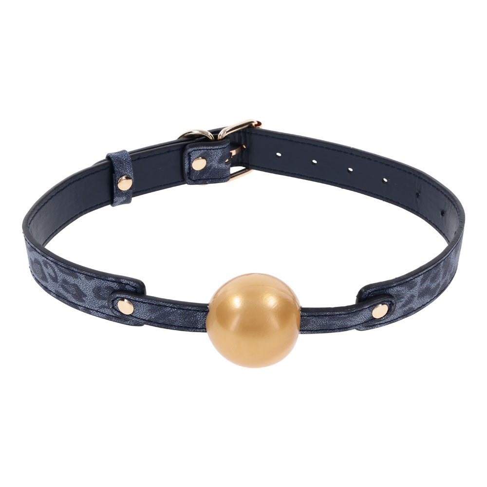 Sex & Mischief Cougar Ball Gag - Navy /Gold Mouth Restraint - Pleasure Den