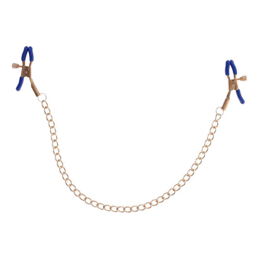 Sex & Mischief Cougar Chained Nipple Clamps - Gold Nipple Clamps with Cougar Chain - Pleasure Den