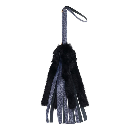 Sex & Mischief Cougar Faux Fur Flogger - Navy /Black Furry Flogger Whip - Pleasure Den
