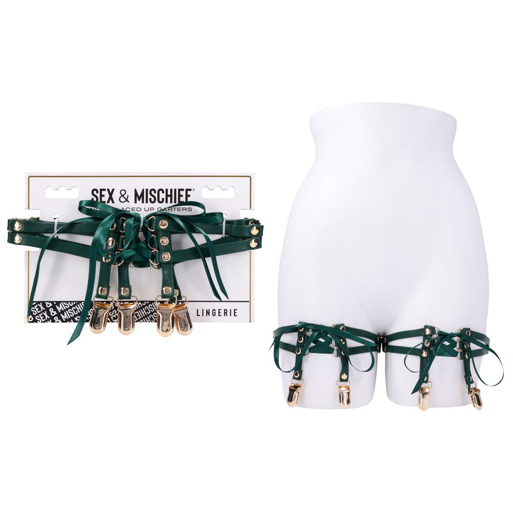 Sex & Mischief Indica Laced Up Garters - /Gold Garters - Set of 2 - Pleasure Den