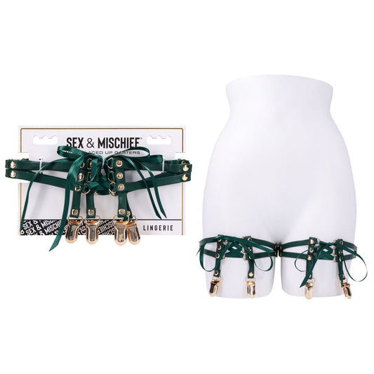 Sex & Mischief Indica Laced Up Garters - /Gold Garters - Set of 2 - Pleasure Den